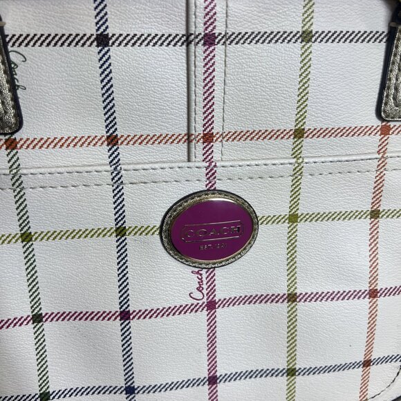 Coach Heritage Tattersall Shoulder Bag Multi Plaid Leather Cream Women’s - Picture 15 of 15